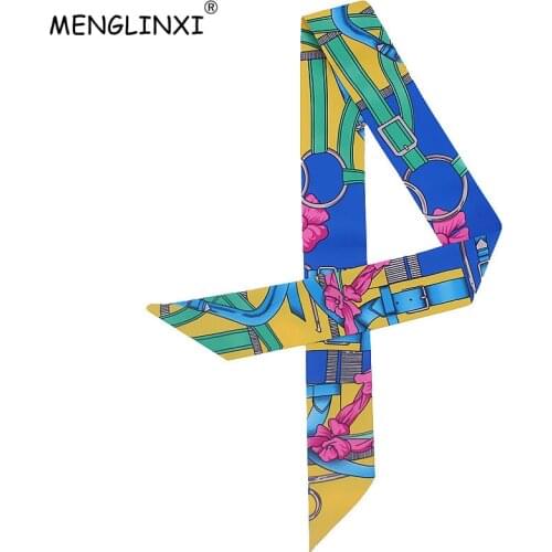 2021 New Scarf Belt Chain Print Small Silk Scarf For Women Bag Ribbons Fashion Brand Head Scarf Floral Long Scarves C79
