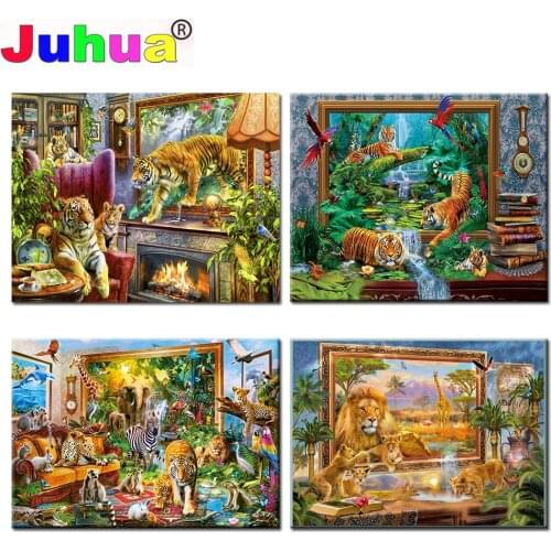 5D DIY diamond painting Tiger Lion Animals full Square Round rhinestone embroidery Mural Landscape mosaic picture Amazing decor