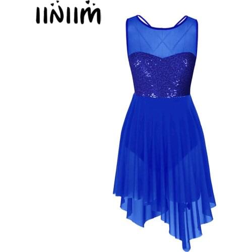 Adult Womens Asymmetric Dance Costumes Criss Cross Back Gymnastics Leotard Ballerina Tutu Dress Ballet Competition Dancewear