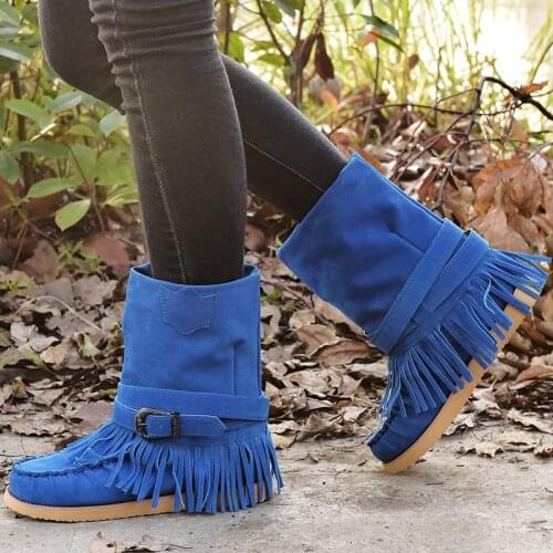 Woman girl thick shoes booties Bohemian boho heel boot ethnic women tassel fringe Faux suede leather ankle boots Gladiator Boots