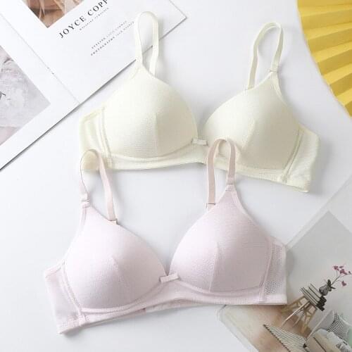 Solid Cotton Bras for Women Sexy Lingerie Beauty Back Deep V Bralette Wire Free Thin Underwear Push Up Bra Female Brassiere
