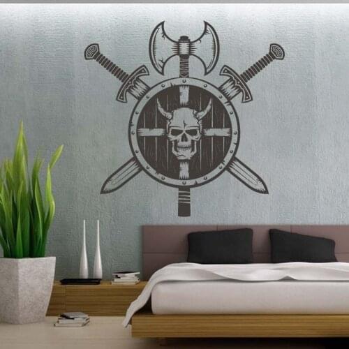 Skull Sea Warrior North Guard Barbarian Sword Axe Shield Wall Decal Wall Sticker, Vinyl Wall Art, Home Decor, Wall Mural