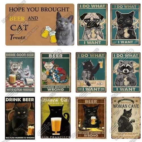 Black Cat Beer Because Murder is Wrong Satin Portrait Poster Tin Metal Sign Wall Decor Fun Bar Club Garage Vintage Retro Plaque