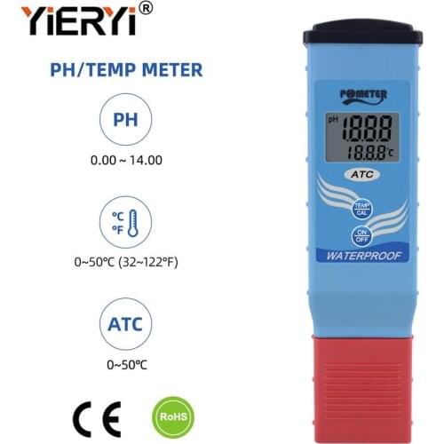 Yieryi PH-097 LCD Display Digital Waterproof PH Meter Temperature Auto Calibration ATC Tester for Swimming pool, aquarium