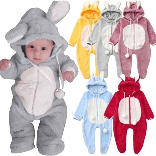 New 0-24Months Rabbit romper Newborn Baby Boys Girls Winter Cute Ear Fleece Jumpsuit Romper Warm Outwear Multicolor All-match M5