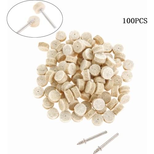 DRELD 100Pcs 13mm Wool Felt Polishing Buffing Pad 2pc 3.2mm Mandrels Fit for Dremel Polishing Wheel Grinding Buffing Rotary Tool