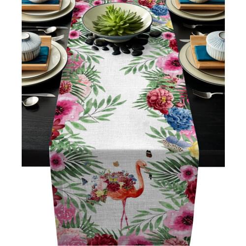 Summer Flamingo Butterfly Flower Multi Table Runner Modern Linen Cotton Table Flag Home Wedding Party Dinning Table Decor