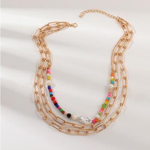 Multilayer Link Chain Necklace For Women 2020 Gold Color Bohemian Clavicle Necklaces Choker Handmade Beads Necklace Jewelry