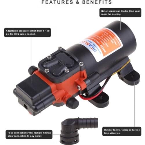 Marine 12V DC Electric Fresh Water Pressure Pump Diaphragm Pump Self-priming Spray Pump 35 PSI Capable of Being Run Dry