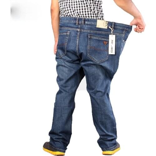 2021 Men Casual Straight Fitness Denim Trousers Mens Full Length Retro Jeans Pants Male Designer Plus Big Size 42 44 46 48 50 52