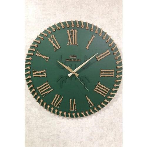Khaki Green Wooden Straw Rope Wall Clock 50 Cm / Innovator Series