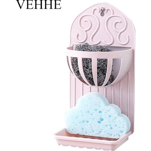 VEHHE New Trendy 3 Colors Wall Mounted Shelves Bathroom Double Tier Drain Soapbox Plastic Shower Tool Sponge Holder