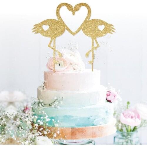 Personalised Flamingo cake topper custom Wedding paty cake topper gold glitter Flamingo invite Party Decorations food toothpicks
