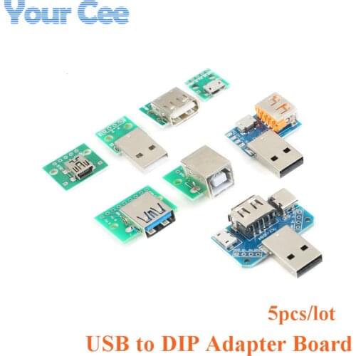 5pcs USB To DIP Adapter Board Pin Board Micro / Mini / port USB Male and Female Head 2.0/3.0/3.1 Type-C to DIP Converter Board