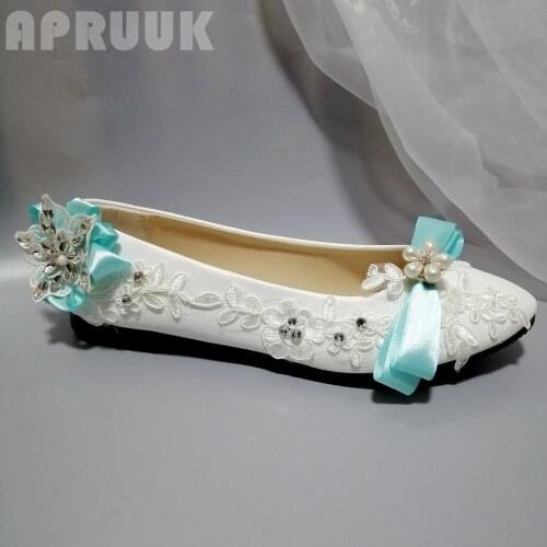 Fashion sweet design bow bowtie flats shoes plus size for woman light green color summer spring crystal white lace shoes womens