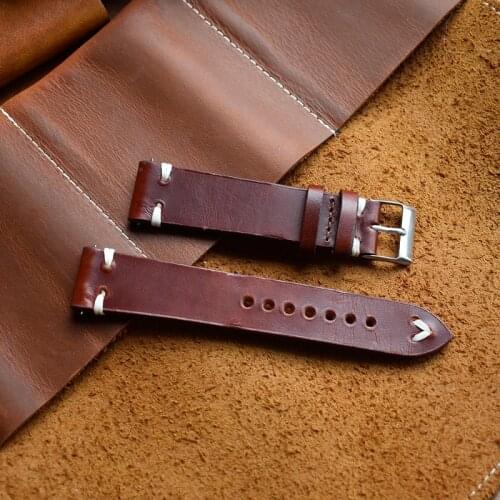 Hand Made Genuine Vintage Leather Watch Strap Hand Stitched Retro Watchband with Quick Release Steel Spring Bars 20mm 22mm 24mm
