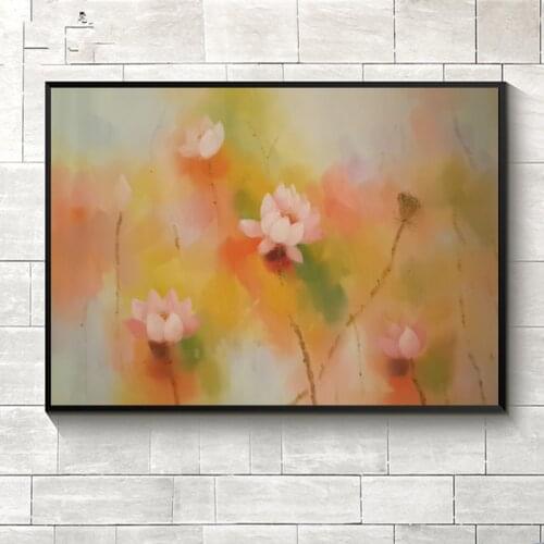 Hand painted oil painting on canvas Lotus flower Abstract decor art Water lily Wall picture painting free shipping
