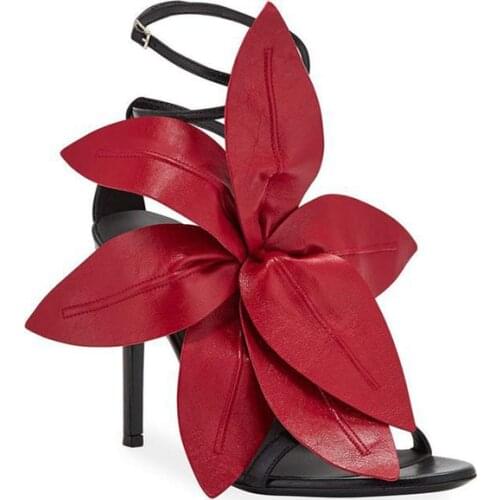 Ladies Big Leafs Flower Sandals Thin Straps Summer High Heels Open Toe Stiletto Heel Female Gladitor Sandalias