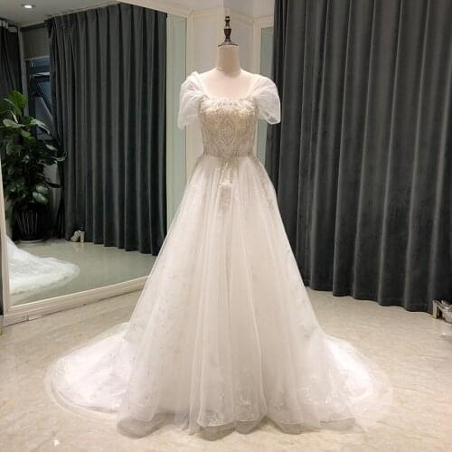 SL-7113 new design wedding dresses with sleeve 2021 beads lace illusion neck bridal wedding dress tulle vintage bride gown