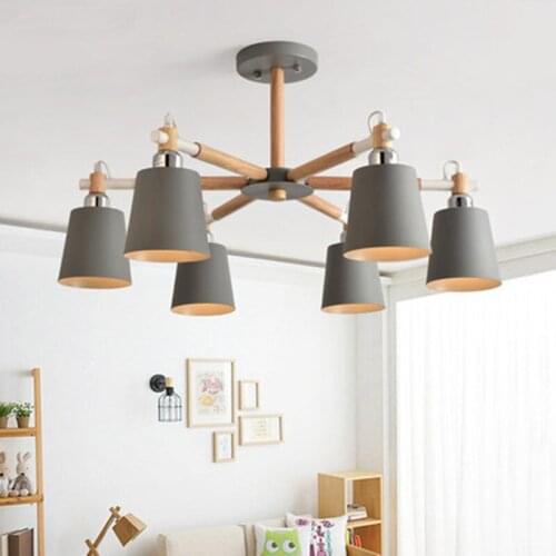 Modern LED Chandelier For Living Room E27 Lustres Ceiling Mounted Chandeliers With Metal Lampshade Wooden Dining Lights