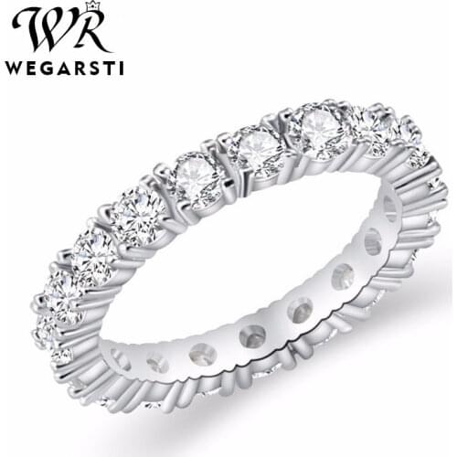 WEGARSTI Sparkling CZ Rings For Women Girls Jewelry Anniversary Gift Real 925 Sterling Sliver Anel Bagues Femme Engagement Ring