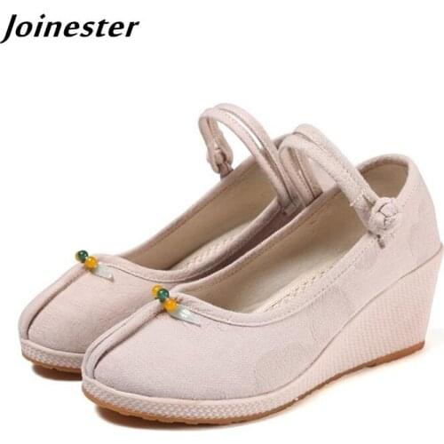 Womens Solid Color Concise Ankle Strap Mary Jane Wedges Sandals Summer Breathable Linen Cotton Casual Pumps Espadrille for Lady