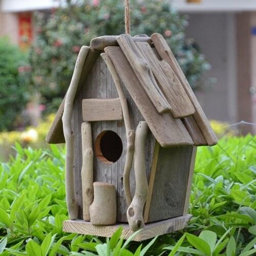Vintage Wooden Outdoor Hanging Bird House Country Accents Home Garden Natural Wood Hand Made Birds Home