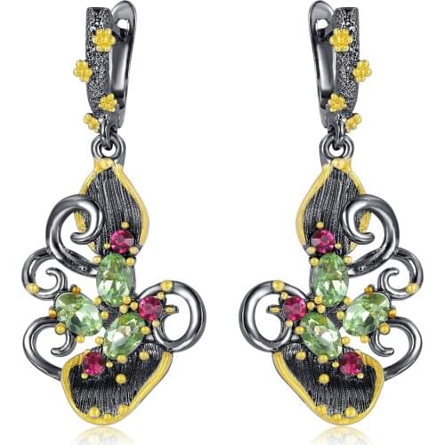 CIZEVA Womens Colorful Flower Drop Earrings for Women Hollow Design Black Gold Color Vintage Jewelry Antique Cocktail Earring