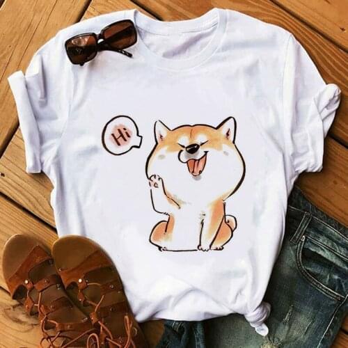 Women Harajuku Aesthetic White Tops Tee Shiba Inu Graphic Print T-shirt Dog Lover Tshirt New Korea Fashion Casual Female T Shirt