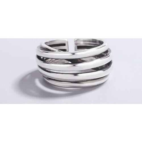 Sole Memory Multi-layer Retro Thai Silver Personality Cool 925 Sterling Silver Female Resizable Opening Rings SRI957