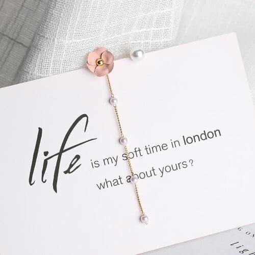 Women Flower Ear Jewelry Long Bead Chain Asymmetric Imitation Pearl Tassel Earrings New Fashion Brincos Pendientes Oorbellen