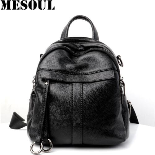 High Quality Genuine Leather Women Backpack Fashion Zipper Solid School Bags For Teenager Girls Casual Women Black Backpacks
