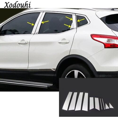 Car Stick Stainless Steel Glass Window Garnish Pillar Middle Column Trim Hoods 10pcs For Nissan Qashqai 2016 2017 2018