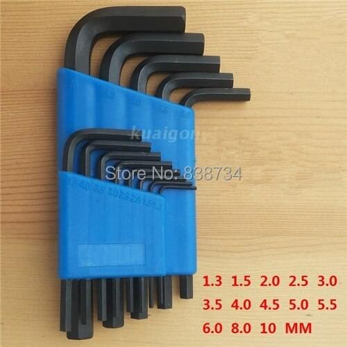 13pcs/set extra long size steel with black oxide plated hex key set allen key 1.3mm to 10mm wrench tool handle
