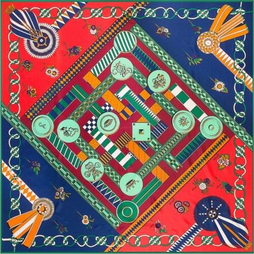 130cm Brand Scarf 100% Silk Twill Scarf For Women Chain Geometry Square Scarves 2021 New Kerchief For Ladies Shawl Wraps Echarpe