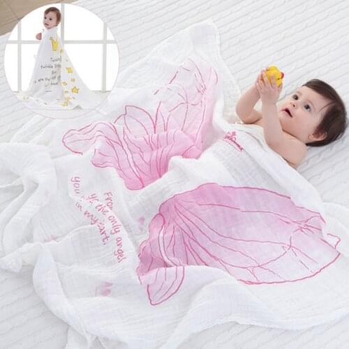 2021 New Air Conditioning Blanket Girls Angel Wings Muslin Cotton Infant Holds Baby Blankets Towel 115x120cm