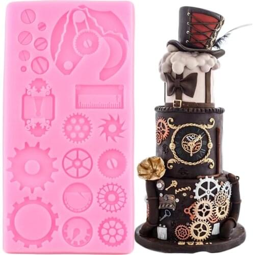 3D Gear Cake Border Silicone Mold Steampunk Fondant Cake Decorating Tools Cupcake Topper Candy Clay Resin Moulds Chocolate Mould