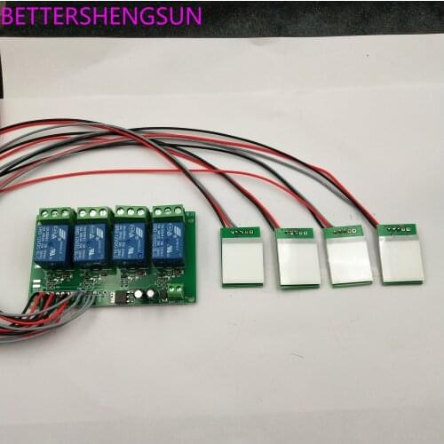 12V24V 4-way relay module with 4 split touch buttons, dual-color LED self-locking and inching function