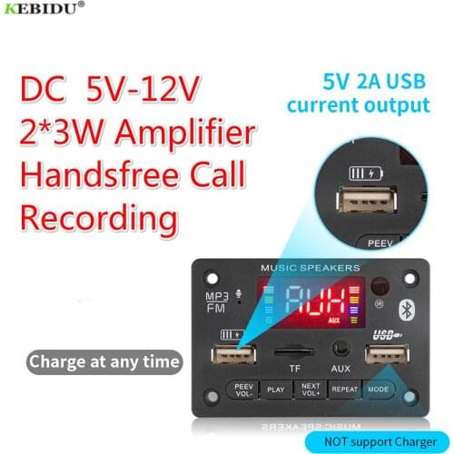 6W Amplifier WMA MP3 Decoder Board DC 5V 12V Wireless Bluetooth 5.0 Recording Audio Module USB TF Radio with charging port
