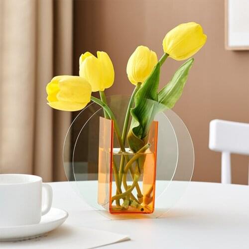 Acrylic Flower Vase Home Decoration Accessories For Living Room Modern Minimalist Plant Pots Decorative Office Desk Table Decor