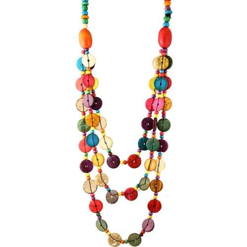 Shiny Multicolors Handmade Bohemia Statement Necklace Wood Coconut Shell Collar Necklace Bijoux Femme