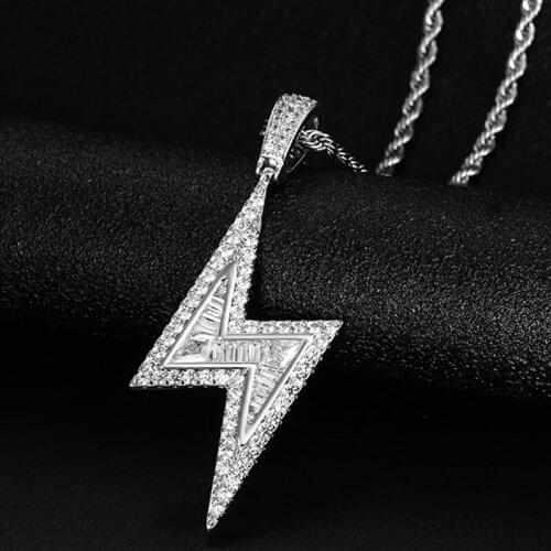 Lightning Shape Baguette Pendant Necklace Fashion Chain Charm Bling Women Mens Hip Hop Jewelry Rock Jewelry