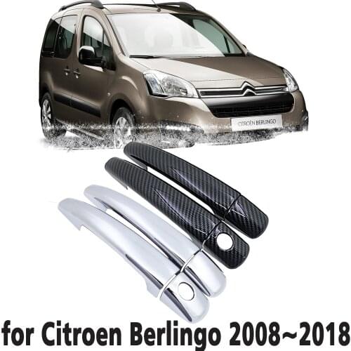 Black Carbon Fiber handle Or Chrome Side Door Cover Trim Set for Citroen Berlingo 2008~2018 Car Accessories 2009 2010 2011 2012