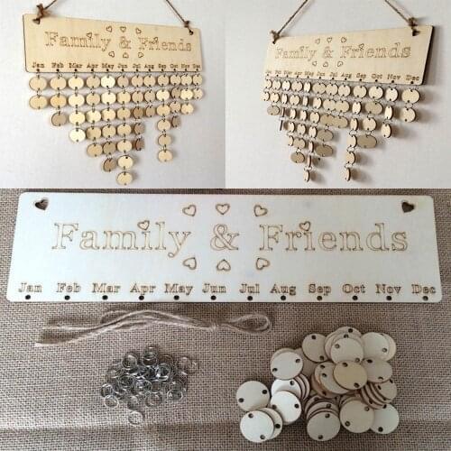 Wood DIY Friend Family Birthday Reminder Calender Board Anniversary Tracker Plaque Wall Hanging Calendar Hanging Decorations
