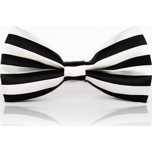 Elegant Black White Striped Bow Ties,GROOM WEDDING BOW TIES,Horizontal Stripes,Contrasting Color Bow Tie
