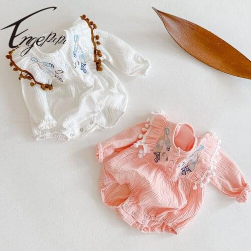 Engepapa Infant Baby Girls Bodysuits Embroidery Cotton Long Sleeve Baby Girls Clothes Spring Autumn Newborn Baby Girls Jumpsuit