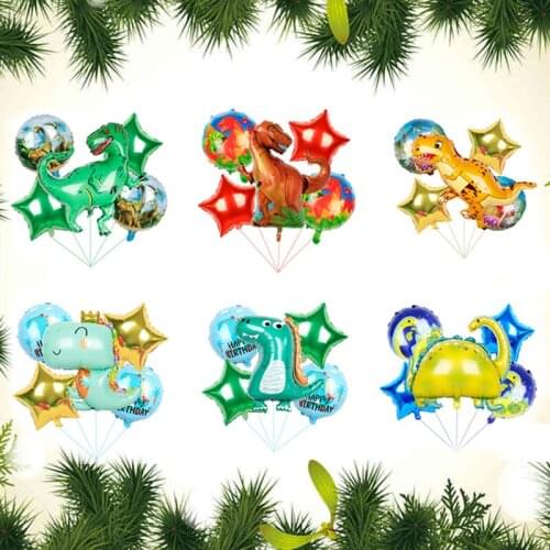 7pcs/set Dinosaur Foil Balloons Boys Animal Balloons Happy Birthday Balloon Baby Kids Birthday Party Dinosaur World Decoration
