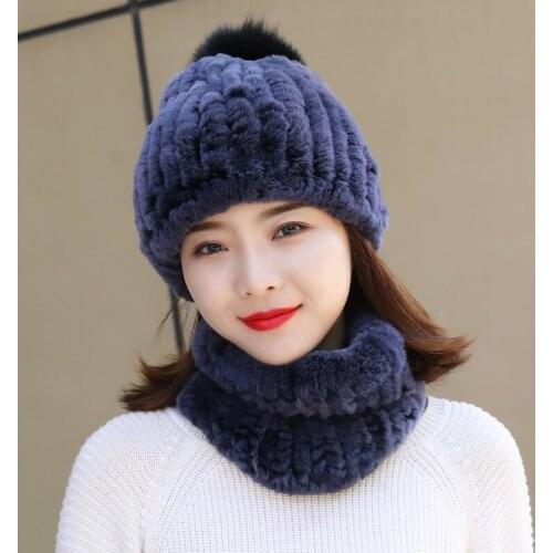 Fur hat for woman with luxury ball fluffy russian hats new cold winter real rabbit fur new striped Benies hats free shipping