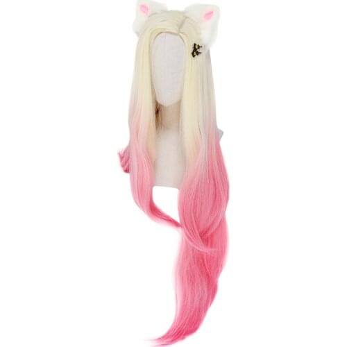 KDA BADDEST New Skin 2020 Ahri Cosplay Long Gradient Wig with Ears