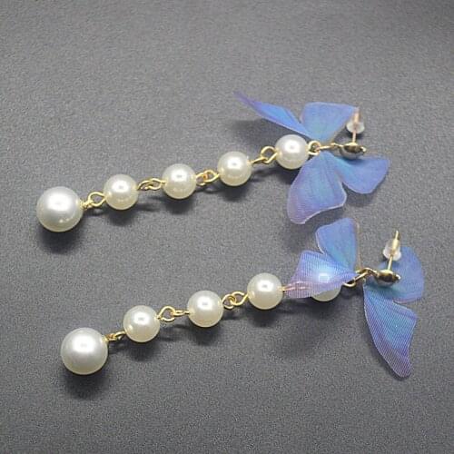 Korean Fashion Earrings summer exaggerated personality Girl Pearl butterfly temperament long earrings jewelry